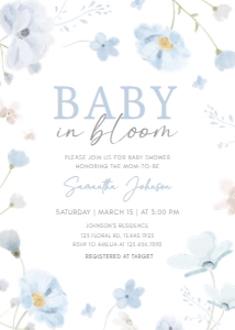 1031 Blue Baby in Bloom Baby Shower Invitation A: 1031 Blue Baby in Bloom Baby Shower Invitation Set