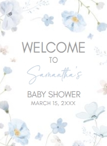 1031 Blue Baby in Bloom Baby Shower Welcome Sign 11x15 A: 1031 Blue Baby in Bloom Baby Shower Welcome Sign
