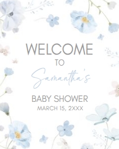 1031 Blue Baby in Bloom Baby Shower Welcome Sign 16x20 A: 1031 Blue Baby in Bloom Baby Shower Welcome Sign