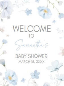 1031 Blue Baby in Bloom Baby Shower Welcome Sign 18x24 A: 1031 Blue Baby in Bloom Baby Shower Welcome Sign