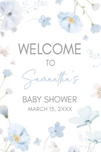 1031 Blue Baby in Bloom Baby Shower Welcome Sign 20x30 A: 1031 Blue Baby in Bloom Baby Shower Welcome Sign