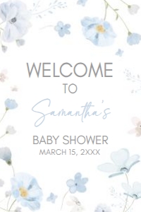 1031 Blue Baby in Bloom Baby Shower Welcome Sign 24x36 A: 1031 Blue Baby in Bloom Baby Shower Welcome Sign