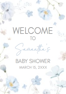 1031 Blue Baby in Bloom Baby Shower Welcome Sign A1 A: 1031 Blue Baby in Bloom Baby Shower Welcome Sign