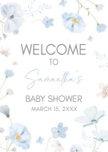 1031 Blue Baby in Bloom Baby Shower Welcome Sign A2 A: 1031 Blue Baby in Bloom Baby Shower Welcome Sign