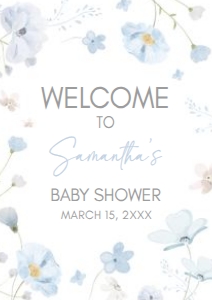1031 Blue Baby in Bloom Baby Shower Welcome Sign A3 A: 1031 Blue Baby in Bloom Baby Shower Welcome Sign