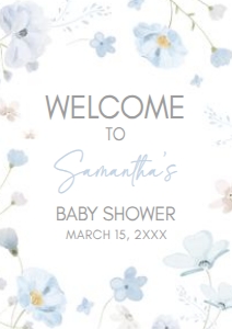 1031 Blue Baby in Bloom Baby Shower Welcome Sign A4 A: 1031 Blue Baby in Bloom Baby Shower Welcome Sign