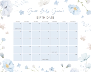 1031 Blue Baby in Bloom Baby Shower Calendar 10x8 A: 1031 Blue Baby in Bloom Baby Shower Calendar