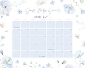 1031 Blue Baby in Bloom Baby Shower Calendar 20x16 A: 1031 Blue Baby in Bloom Baby Shower Calendar