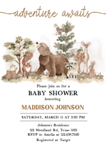 1032 Woodland Animals Baby Shower Invitation A: 1032 Woodland Animals Baby Shower Invitation Set
