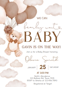 1027 Brown We Can Bearly Wait Baby Shower Invitation B: 1027 Brown We Can Bearly Wait Baby Shower Invitation