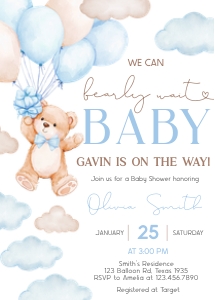 1027 Brown We Can Bearly Wait Baby Shower Invitation design preview