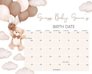 1027 Brown We Can Bearly Wait Baby Shower Calendar 10x8 B: 1027 Brown We Can Bearly Wait Baby Shower Calendar