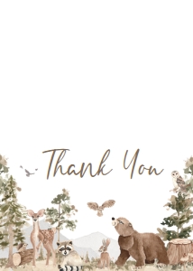 1032 Woodland Animals Baby Shower Thank You Card B: 1032 Woodland Animals Baby Shower Invitation Set