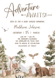 1032 Woodland Animals Baby Shower Invitation A: 1032 Woodland Animals Baby Shower Invitation Set