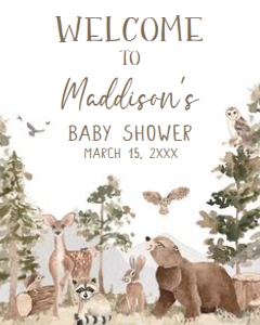1032 Woodland Animals Baby Shower Welcome Sign 16x20 B: 1032 Woodland Animals Baby Shower Welcome Sign