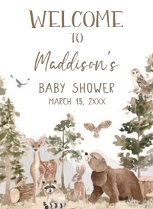 1032 Woodland Animals Baby Shower Welcome Sign 11x15 B: 1032 Woodland Animals Baby Shower Welcome Sign