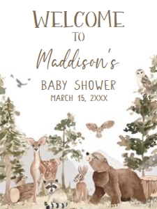 1032 Woodland Animals Baby Shower Welcome Sign 18x24 B: 1032 Woodland Animals Baby Shower Welcome Sign