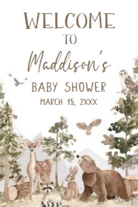 1032 Woodland Animals Baby Shower Welcome Sign 20x30 B: 1032 Woodland Animals Baby Shower Welcome Sign