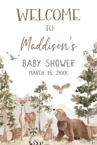 1032 Woodland Animals Baby Shower Welcome Sign 24x36 B: 1032 Woodland Animals Baby Shower Welcome Sign