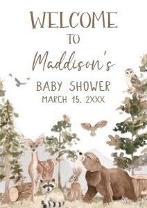 1032 Woodland Animals Baby Shower Welcome Sign A4 B: 1032 Woodland Animals Baby Shower Welcome Sign