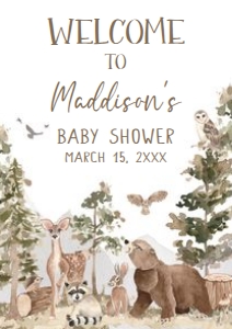1032 Woodland Animals Baby Shower Welcome Sign A2 B: 1032 Woodland Animals Baby Shower Welcome Sign