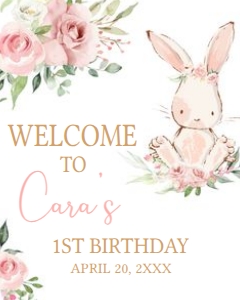 50BD Pink Floral Bunny Birthday Party Welcome Sign 16x20 A: 50BD Pink Floral Bunny Birthday Party Welcome Sign