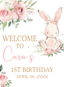 50BD Pink Floral Bunny Birthday Party Welcome Sign 11x15 A: 50BD Pink Floral Bunny Birthday Party Welcome Sign