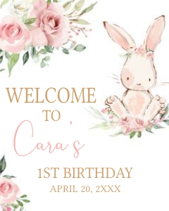 50BD Pink Floral Bunny Birthday Party Welcome Sign design preview
