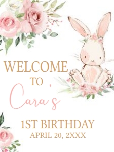 50BD Pink Floral Bunny Birthday Party Welcome Sign 18x24 A: 50BD Pink Floral Bunny Birthday Party Welcome Sign