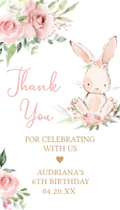 50BD Pink Floral Bunny First Birthday Favor Tag A: 50BD Pink Floral Bunny Birthday Favor Tag