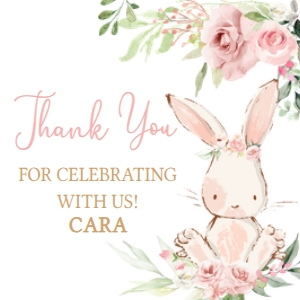 50BD Pink Floral Bunny First Birthday Squared Favor Tags A: 50BD Pink Floral Bunny Birthday Round Favor Tags
