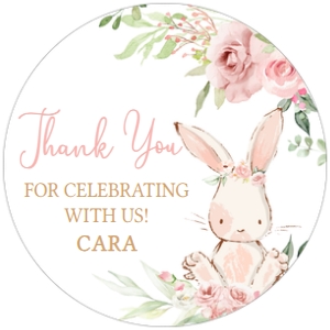 50BD Pink Floral Bunny First Birthday Round Favor Tags A: 50BD Pink Floral Bunny Birthday Round Favor Tags