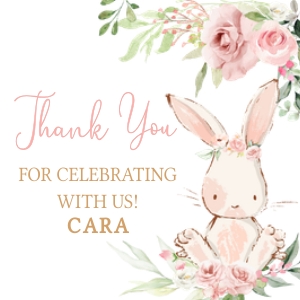 50BD Pink Floral Bunny Birthday Round Favor Tags design preview