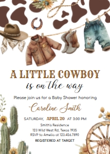 1039 Cowboy Baby Shower Invitation A: 1039 Cowboy Baby Shower Invitation