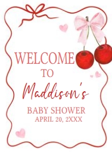 1033 Cherry Baby Shower Welcome Sign 11x15 B: 1033 Cherry Baby Shower Welcome Sign