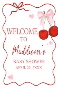 1033 Cherry Baby Shower Welcome Sign 20x30 B: 1033 Cherry Baby Shower Welcome Sign