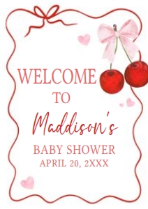 1033 Cherry Baby Shower Welcome Sign A4 B: 1033 Cherry Baby Shower Welcome Sign