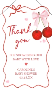 1033 Cherry Baby Shower Favor Tag with Line B: 1033 Cherry Baby Shower Favor Tags