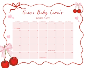 1033 Cherry Baby Shower Calendar 20x16 B: 1033 Cherry Baby Shower Calendar