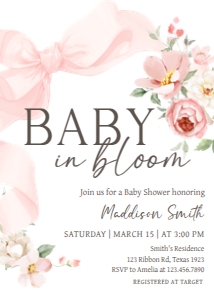 1042 Floral Coquette Baby Shower Invitation A: 1042 Floral Coquette Baby Shower Invitation Set