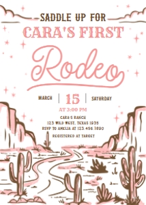 53BD Cowgirl Rodeo Birthday Invitation A: 53BD Cowgirl Rodeo Birthday Invitation