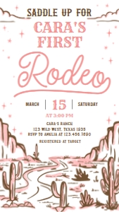 53BD Cowgirl Rodeo Birthday Invitation Mobile A: 53BD Cowgirl Rodeo Birthday Invitation