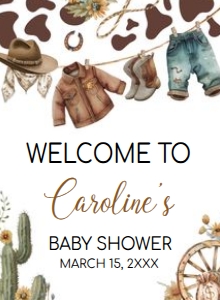1039 Cowboy Baby Shower Welcome Sign 11x15 A: 1039 Cowboy Baby Shower Welcome Sign