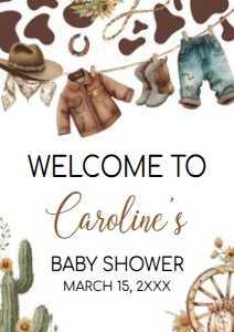 1039 Cowboy Baby Shower Welcome Sign A4 A: 1039 Cowboy Baby Shower Welcome Sign