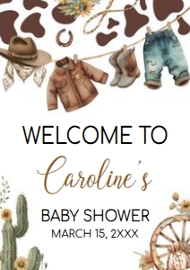1039 Cowboy Baby Shower Welcome Sign A3 A: 1039 Cowboy Baby Shower Welcome Sign