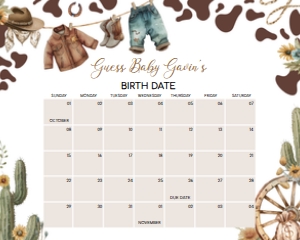 1039 Cowboy Baby Shower Calendar 20x16 A: 1039 Cowboy Baby Shower Calendar