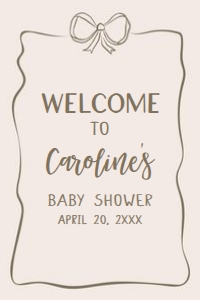1041 Neutral Coquette Baby Shower Welcome Sign 24x36 A: 1041 Neutral Coquette Baby Shower Welcome Sign