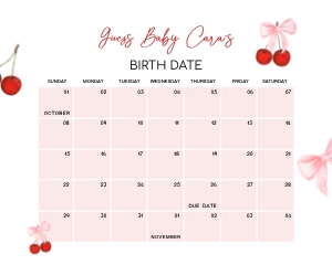 1041 Neutral Coquette Baby Shower Calendar design preview