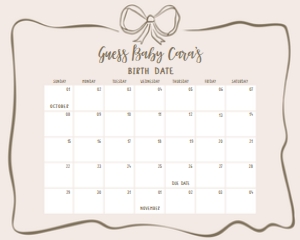 1041 Neutral Coquette Baby Shower Calendar 10x8 A: 1041 Neutral Coquette Baby Shower Calendar