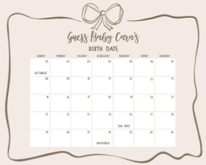1041 Neutral Coquette Baby Shower Calendar 20x16 A: 1041 Neutral Coquette Baby Shower Calendar
